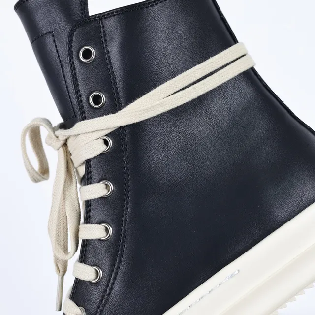 Rick Owens Black Beige High-Top Leather Upper Lifestyle Sneakers 6
