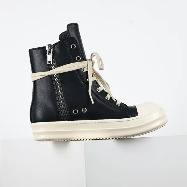 Rick Owens Black Beige High-Top Leather Upper Lifestyle Sneakers 7