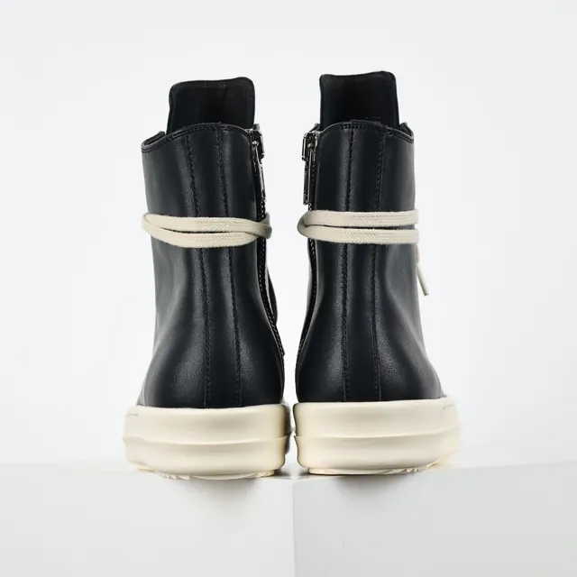 Rick Owens Black Beige High-Top Leather Upper Lifestyle Sneakers 8