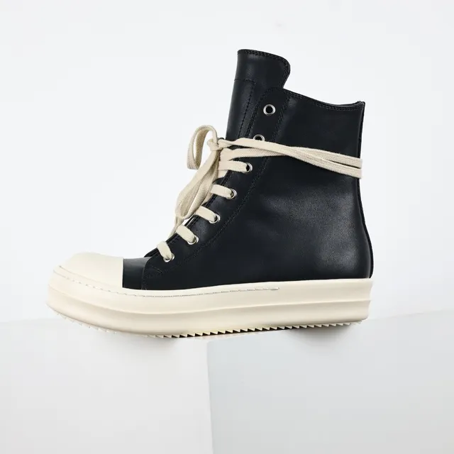 Rick Owens Black Beige High-Top Leather Upper Lifestyle Sneakers 9
