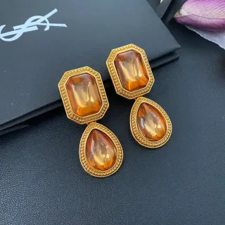 Saint Laurent Amber Resin Dual-Stone Drop Earrings
