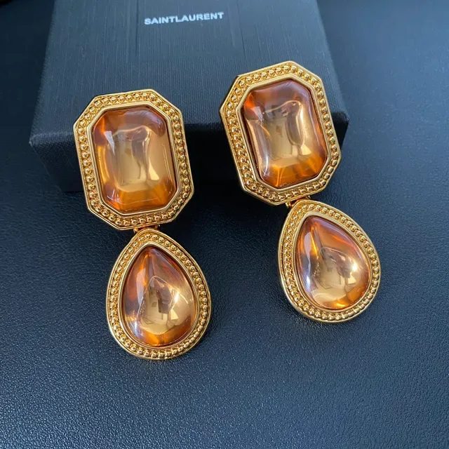 Saint Laurent Boucles d'oreilles Résine Ambre Dual-Stone Drop 5