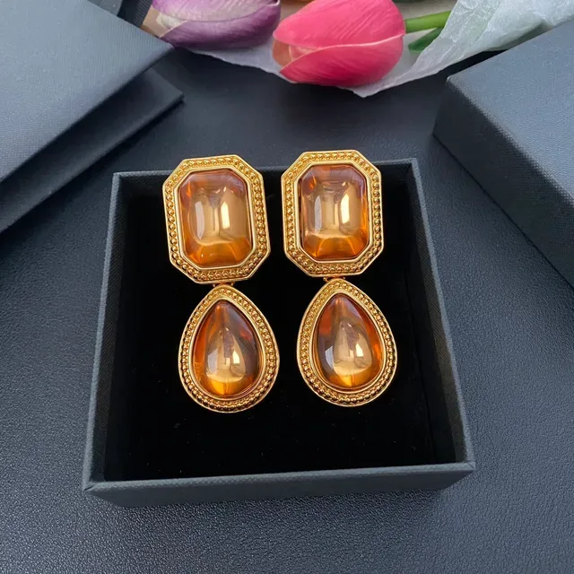 Saint Laurent Boucles d'oreilles Résine Ambre Dual-Stone Drop 7