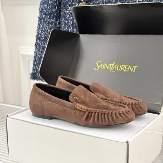 Saint Laurent Brown Black Suede Moccasin-Toe Loafer