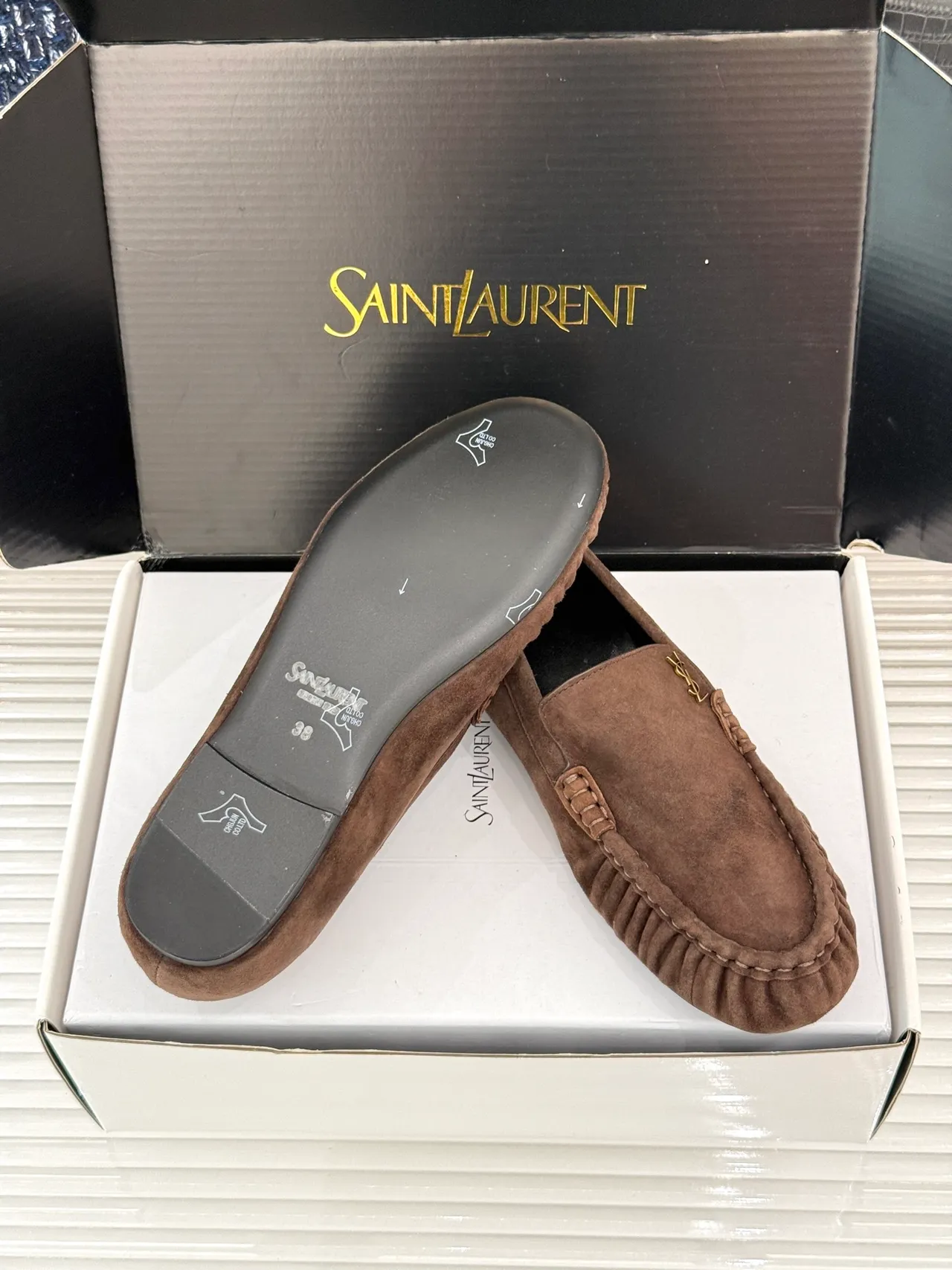 Saint Laurent Marron Noir Daim Bout Mocassin Loafer 2