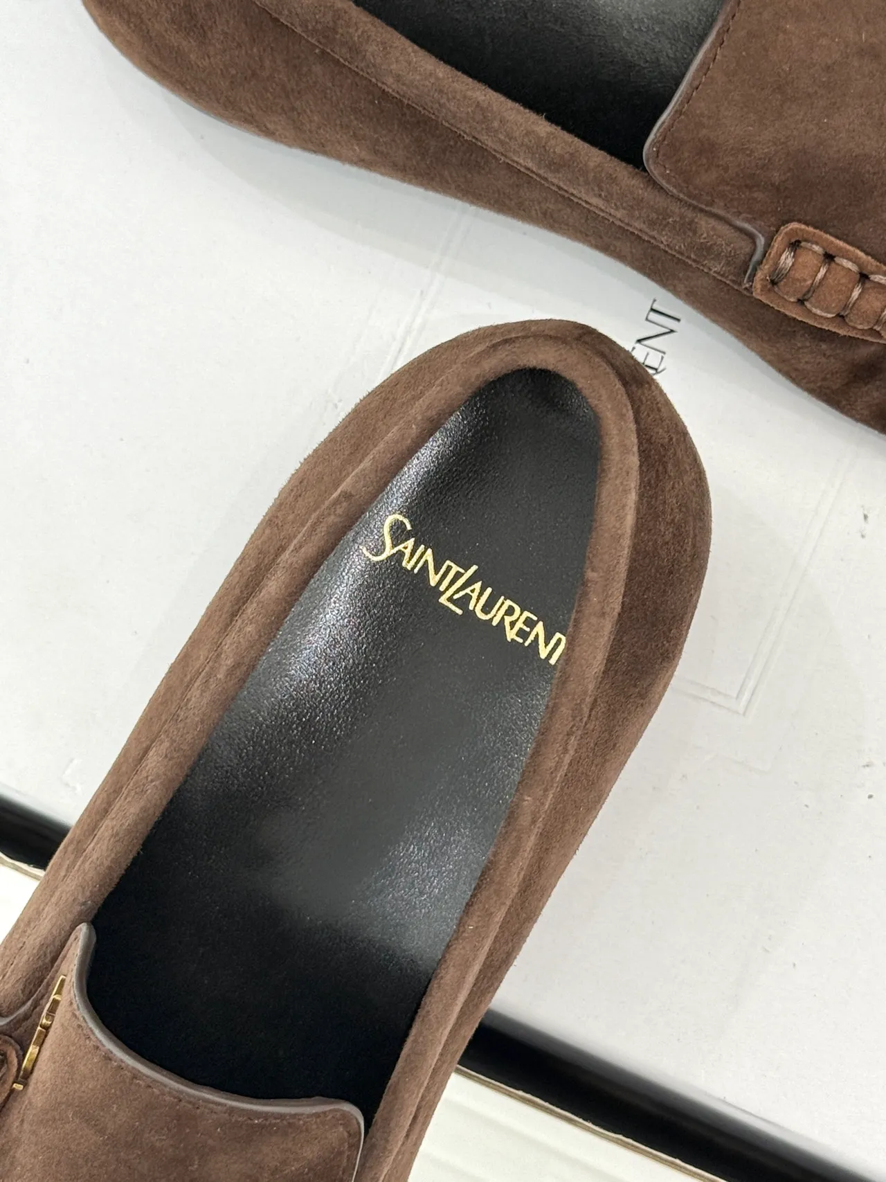 Saint Laurent Marron Noir Daim Bout Mocassin Loafer 3