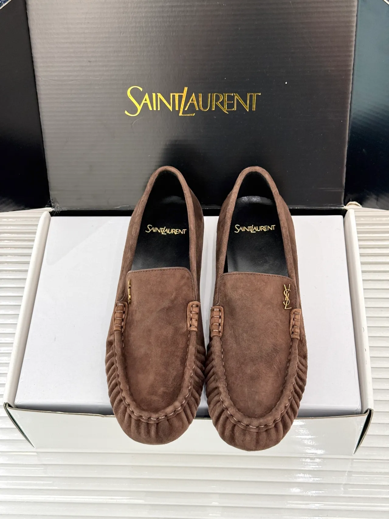 Saint Laurent Marron Noir Daim Bout Mocassin Loafer 5