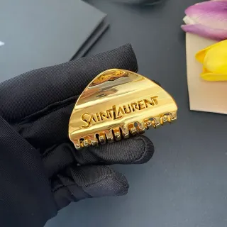 Saint Laurent Gold Polished Metal Engraved Branding Brooch