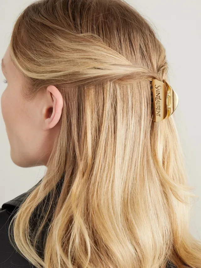 Saint Laurent Gold Polished Metal Engraved Branding Brooch 2
