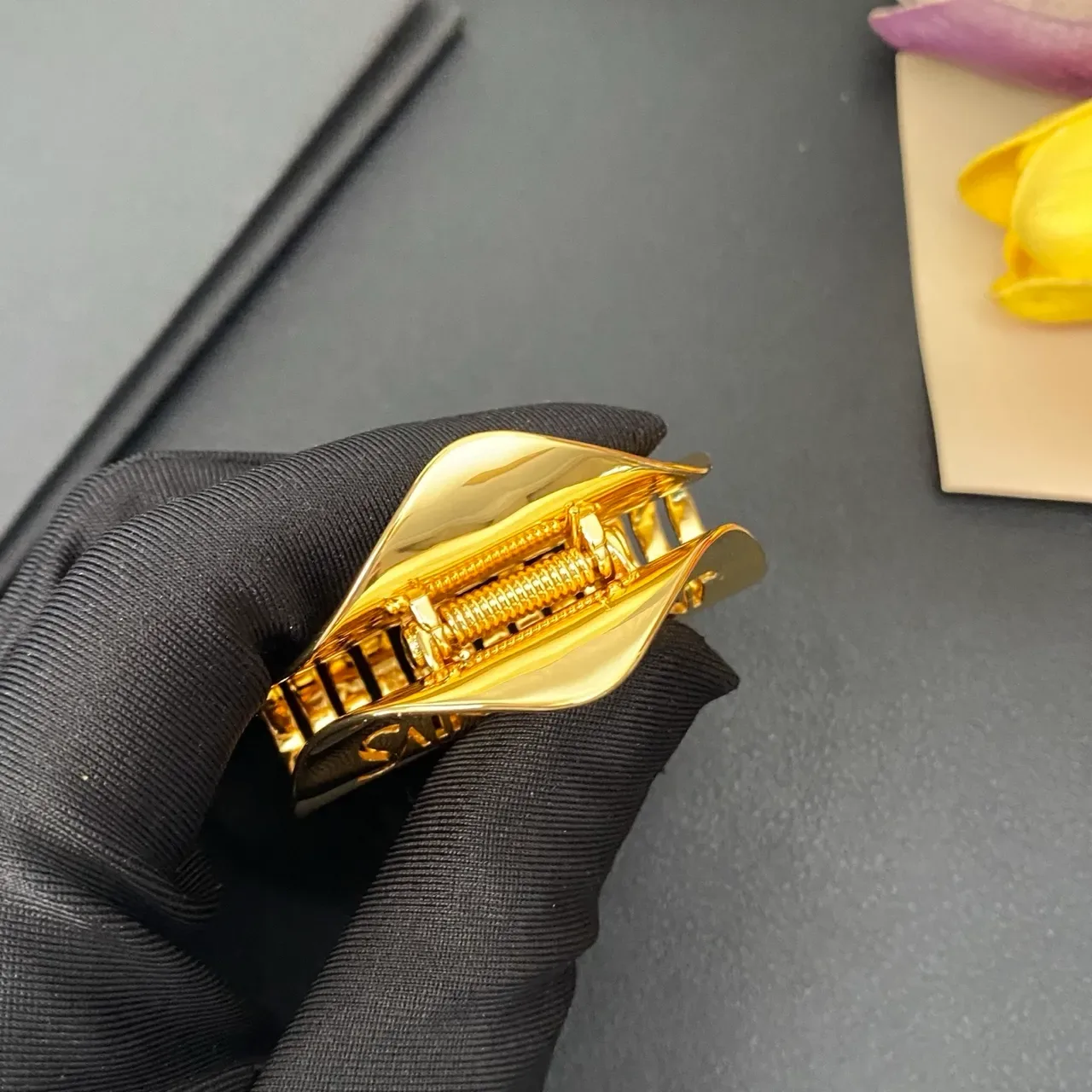 Saint Laurent Gold Polished Metal Engraved Branding Brooch 5