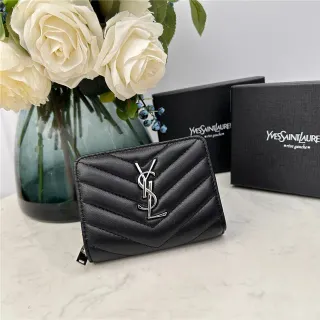 Saint Laurent Loulou Black Chevron-Quilted Short Wallet