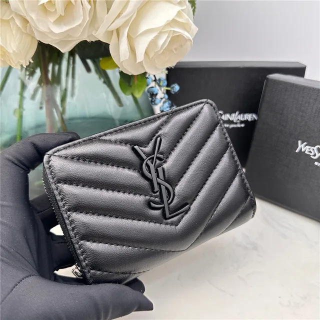 Saint Laurent Loulou Carteira curta preta acolchoada em chevron 4