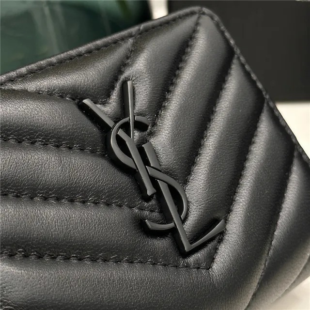 Saint Laurent Loulou Carteira curta preta acolchoada em chevron 7