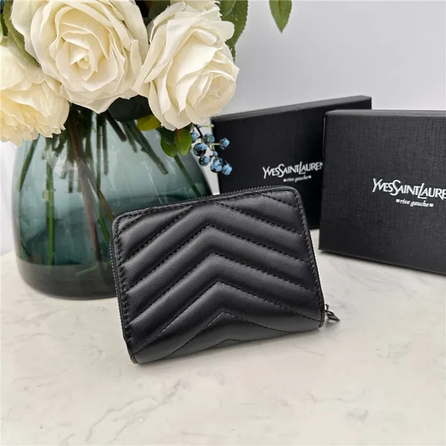 Saint Laurent Loulou Carteira curta preta acolchoada em chevron 8