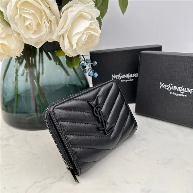 Saint Laurent Loulou Carteira curta preta acolchoada em chevron 9