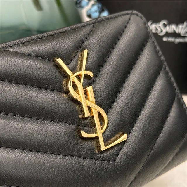 Saint Laurent Loulou Carteira curta preta acolchoada em chevron 15