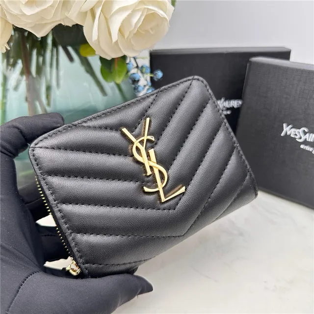 Saint Laurent Loulou Carteira curta preta acolchoada em chevron 16