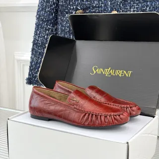 Saint Laurent Loulou Crocodile-Embossed Ruched Loafers