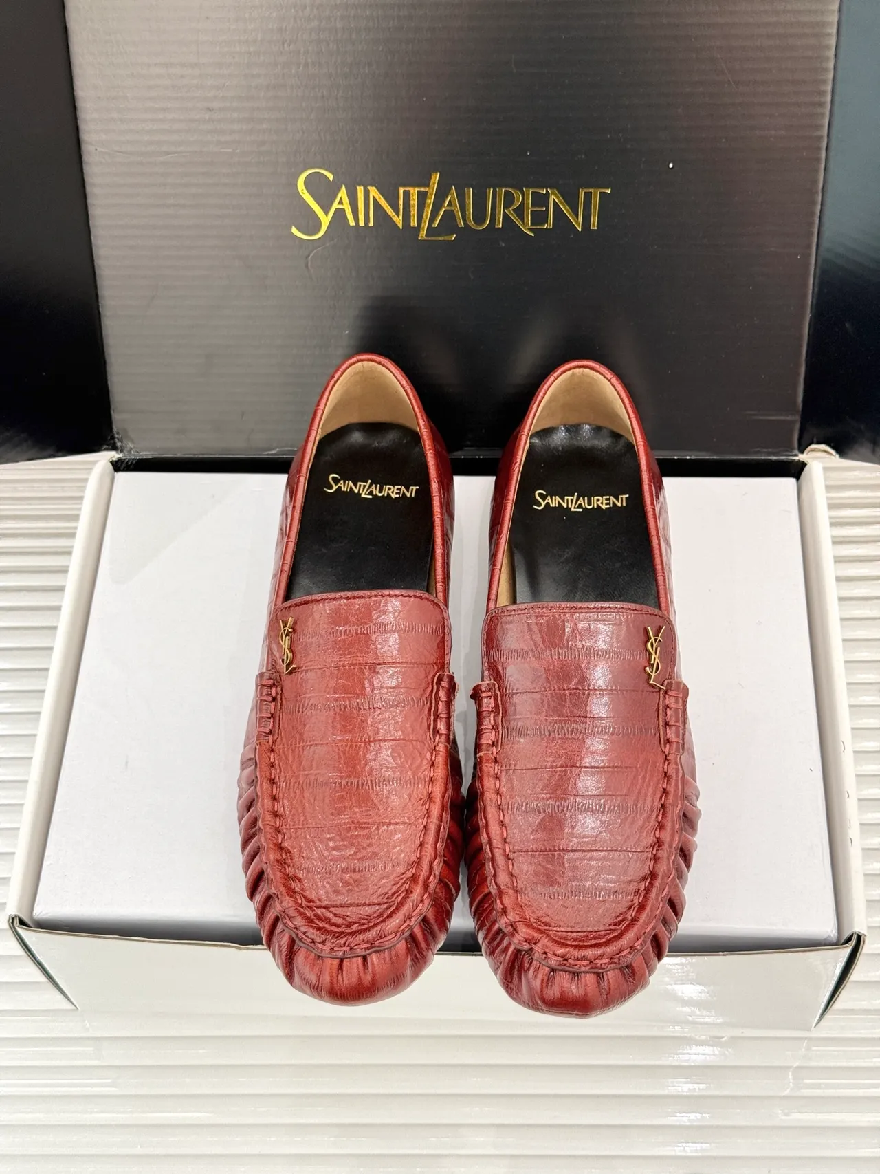 Saint Laurent Loulou Mocassins Crocodile Embossé Ruche 5