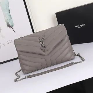 Saint Laurent Loulou Taupe Gray Quilted Chain Bag