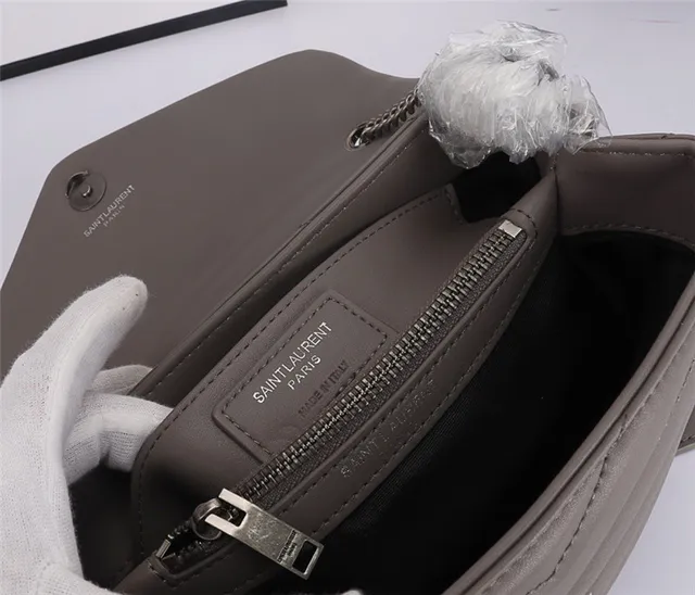 Saint Laurent Loulou Taupe Gray Quilted Chain Bag 2