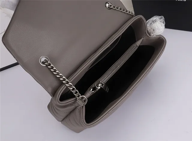 Saint Laurent Loulou Taupe Gray Quilted Chain Bag 3