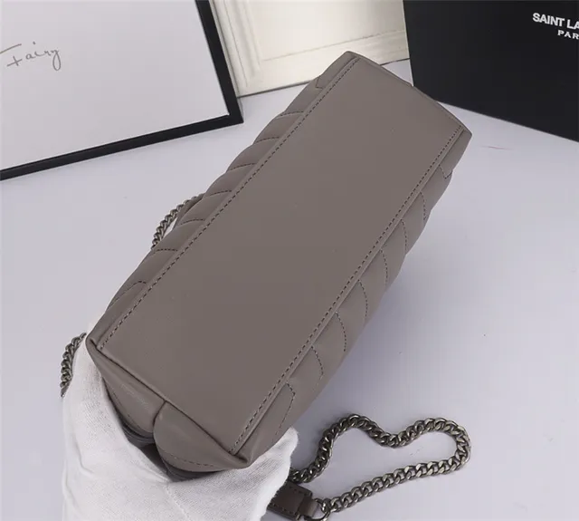 Saint Laurent Loulou Taupe Gray Quilted Chain Bag 4