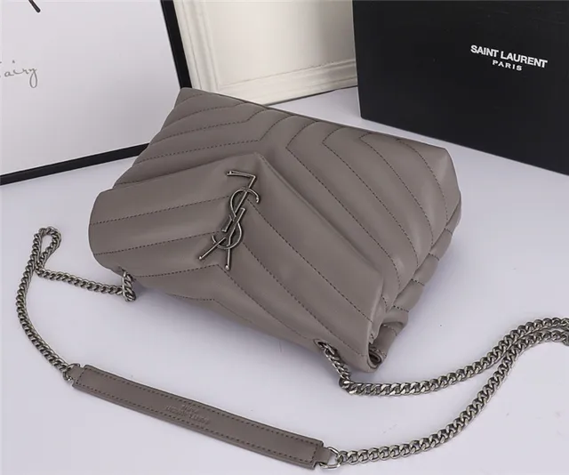 Saint Laurent Loulou Taupe Gray Quilted Chain Bag 5