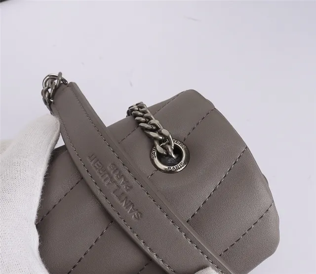 Saint Laurent Loulou Taupe Gray Quilted Chain Bag 6