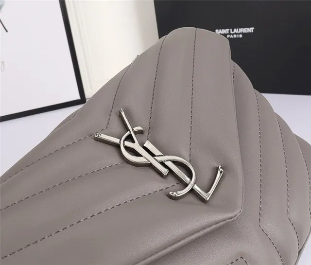Saint Laurent Loulou Taupe Gray Quilted Chain Bag 7