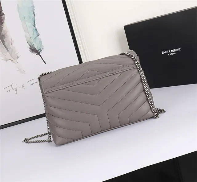 Saint Laurent Loulou Taupe Gray Quilted Chain Bag 8