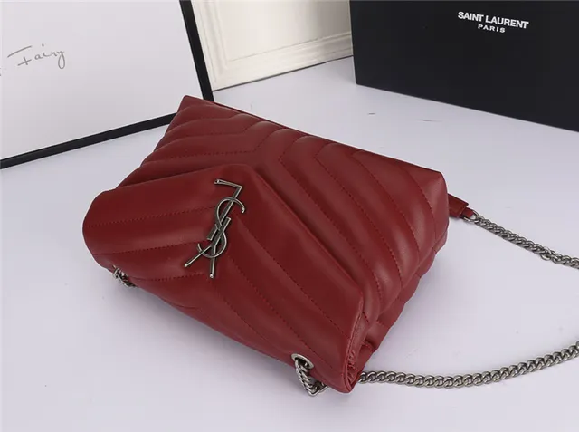 Saint Laurent Loulou Taupe Gray Quilted Chain Bag 15