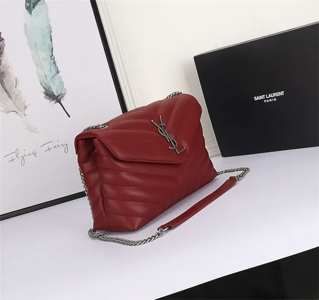 Saint Laurent Loulou Taupe Gray Quilted Chain Bag 17