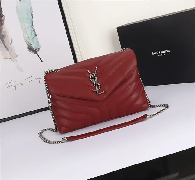 Saint Laurent Loulou Taupe Gray Quilted Chain Bag 18