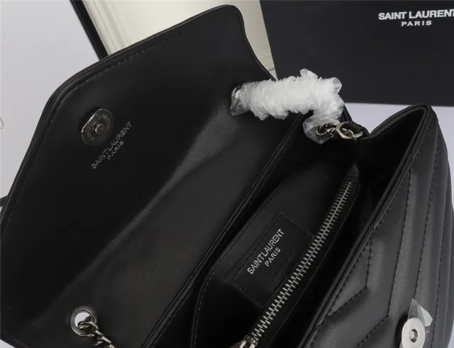 Saint Laurent Loulou Taupe Gray Quilted Chain Bag 20
