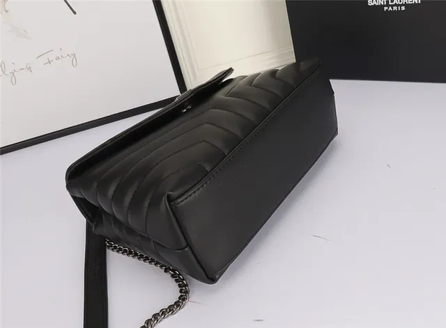 Saint Laurent Loulou Taupe Gray Quilted Chain Bag 23