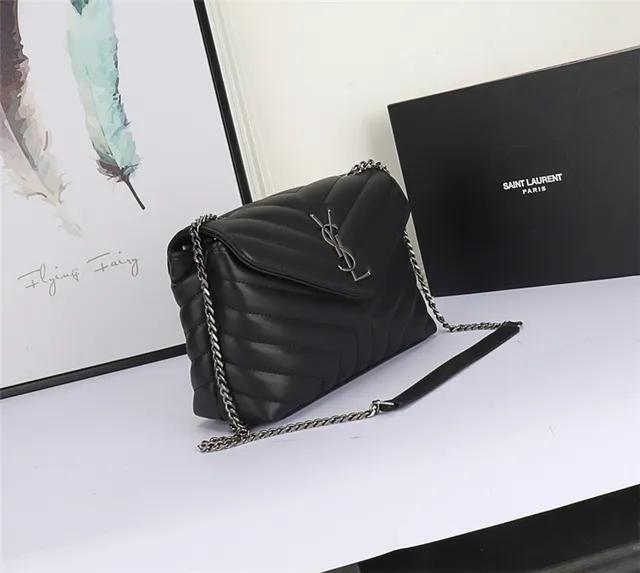 Saint Laurent Loulou Taupe Gray Quilted Chain Bag 24