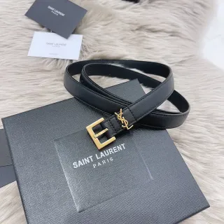 Saint Laurent Monogram Belt Black Gold Slim YSL Buckle Leather Belt