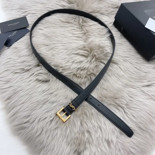 Ceinture Saint Laurent Monogram Noir Doré Fin YSL Boucle Cuir 6
