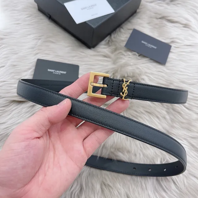 Ceinture Saint Laurent Monogram Noir Doré Fin YSL Boucle Cuir 7