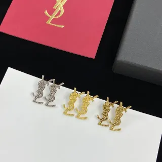 Saint Laurent Monogram Gold Silver Logo Stud Earrings