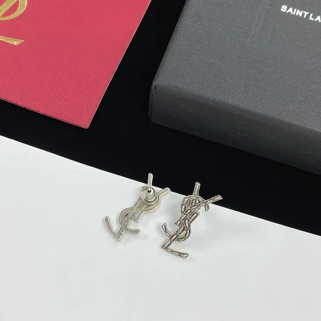 Saint Laurent Monogram Gold Silver Logo Stud Earrings 5