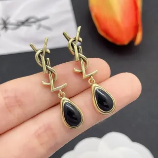 Saint Laurent Monogram Teardrop Black Stone Earrings