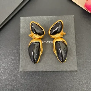 Saint Laurent Sculptural Black Stone and Gold-Tone Earrings