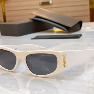 Saint Laurent White Gold Rectangular Oversized Frame Matte Acetate Sunglasses
