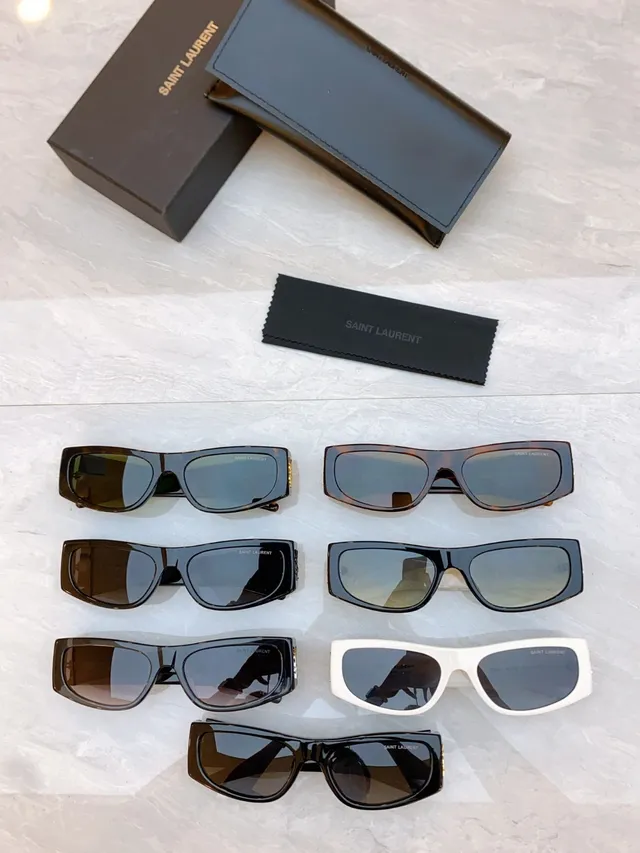 Saint Laurent White Gold Rectangular Oversized Frame Matte Acetate Sunglasses 2