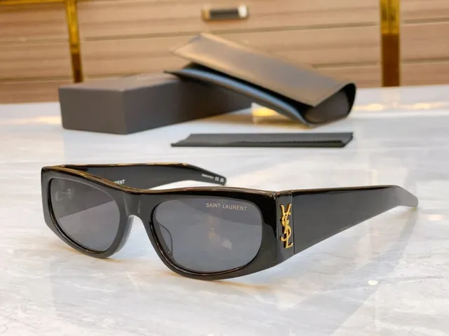 Saint Laurent White Gold Rectangular Oversized Frame Matte Acetate Sunglasses 4