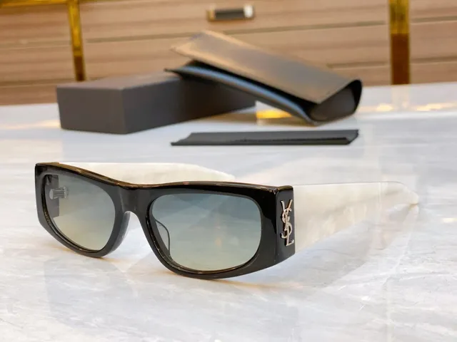 Saint Laurent White Gold Rectangular Oversized Frame Matte Acetate Sunglasses 9