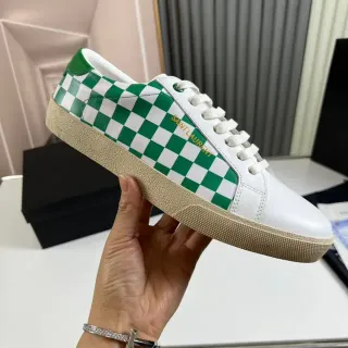 Saint Laurent White Green Checkerboard Panel Gold Logo Lifestyle Sneakers