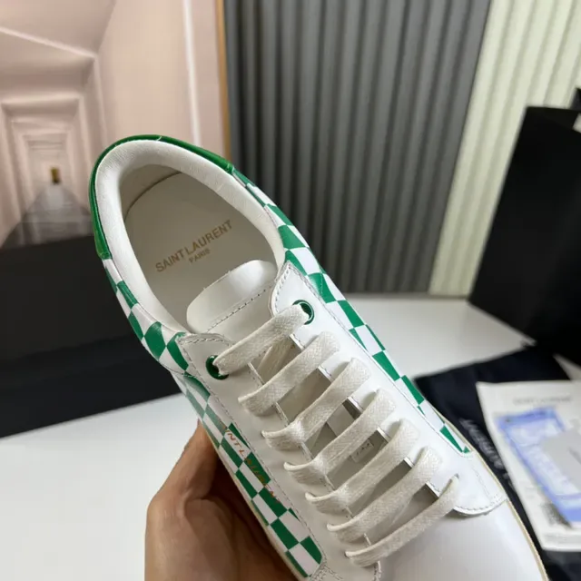 Saint Laurent White Green Checkerboard Panel Gold Logo Lifestyle Sneakers 2